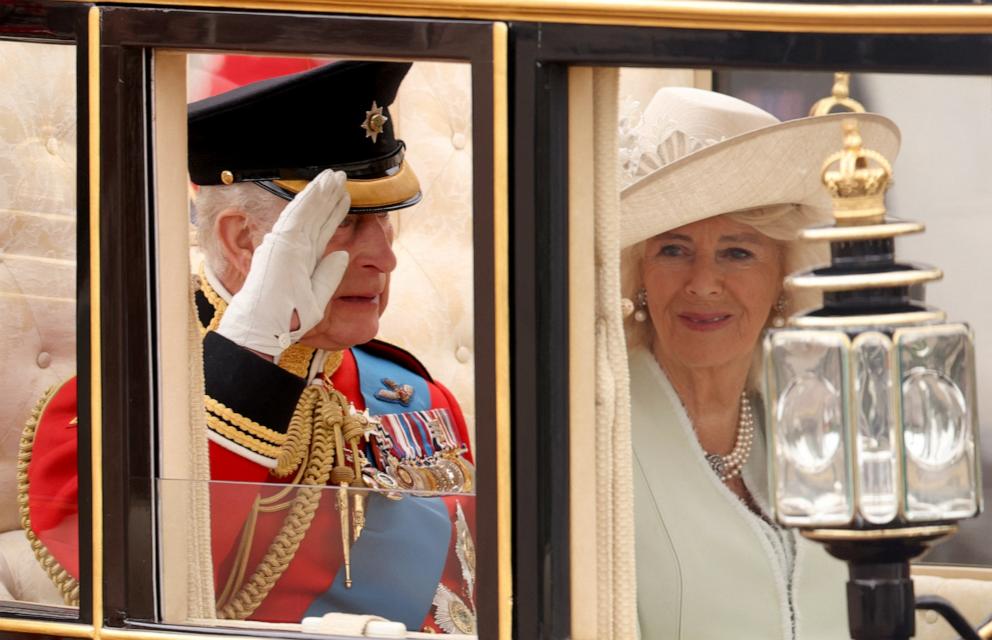 PHOTO: Britain's King Charles and Queen Camilla attend the Trooping the Colour parade to honour him on his official birthday in London, Britain, June 15, 2024. 