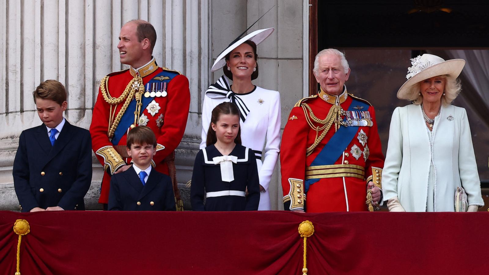 PHOTO: Britain's King Charles III, Queen Camilla, Prince George, Prince William, Prince Louis, Catherine, Princess of Wales, Princess Charlotte on the balcony of Buckingham Palace after attending the "Trooping the Colour" in London, June 15, 2024.