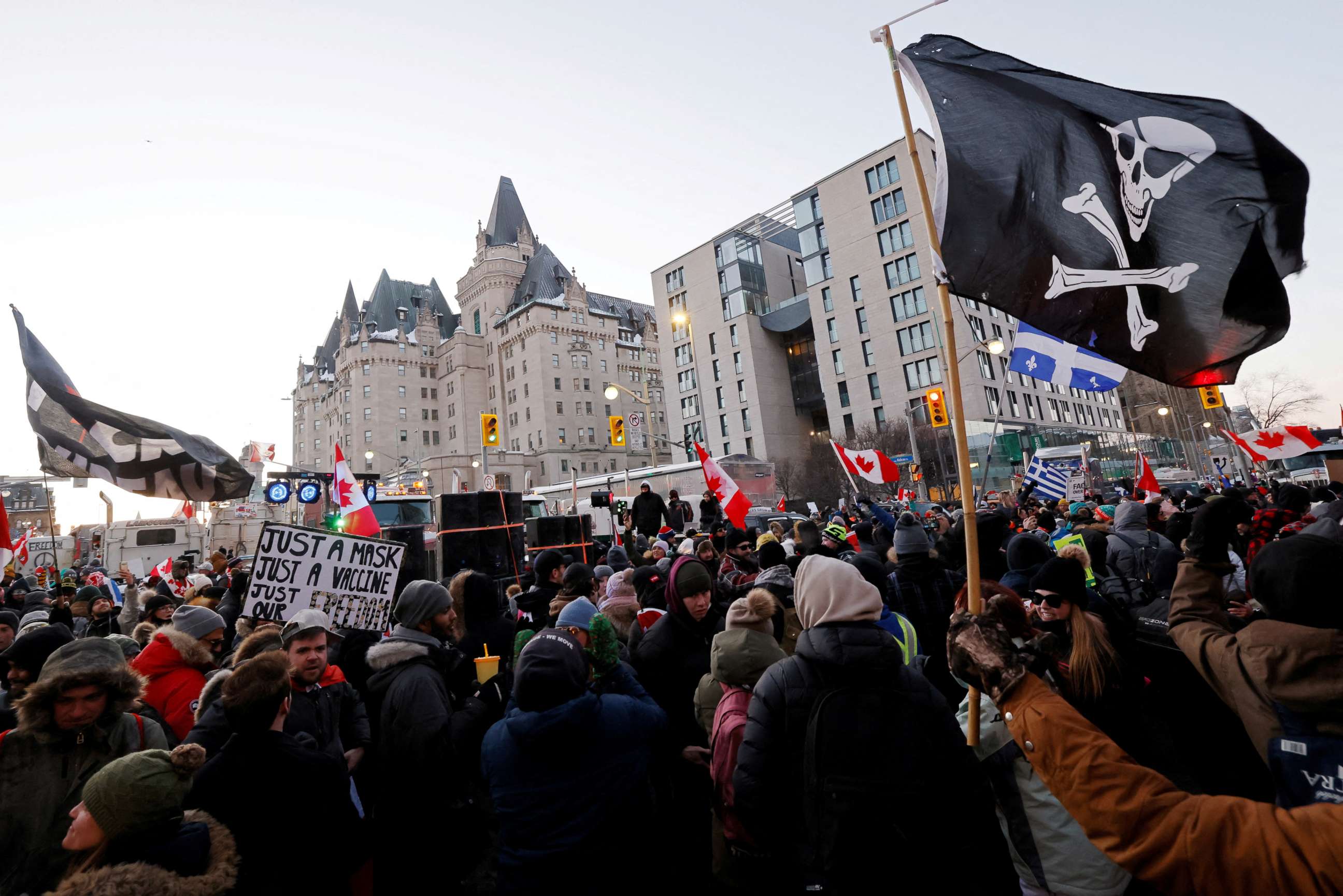 FILE PHOTO: Demonstrators have a dance party in the street outside the Rideau Centre in Ottawa, Ontario province, Canada, Feb. 5, 2022, as truckers and supporters continue to protest against COVID-19 vaccine mandates and pandemic-related restrictions.