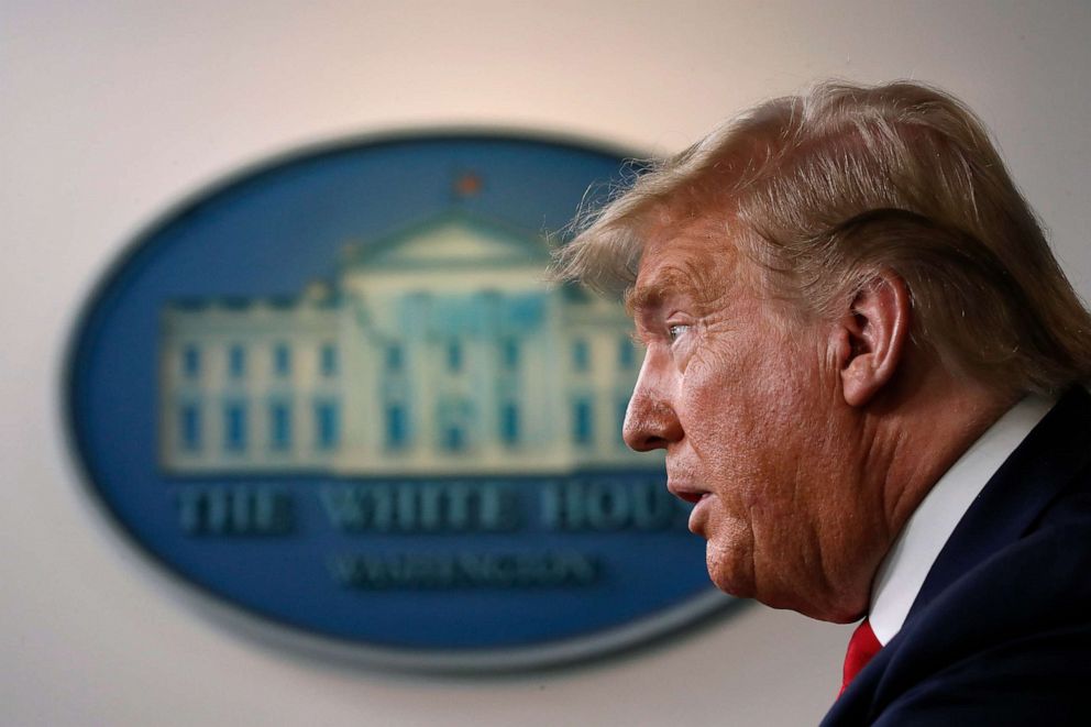 PHOTO: President Donald Trump speaks about the coronavirus in the James Brady Briefing Room at the White House, on March 26, 2020, in Washington. 