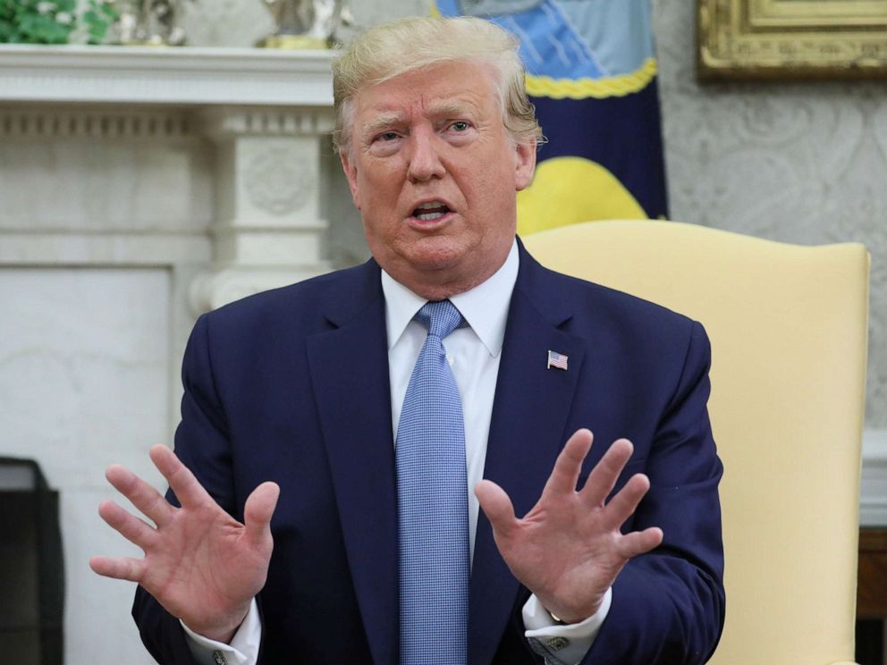 PHOTO: President Donald Trump speaks while meeting with Pakistans Prime Minister Imran Khan in the Oval Office, July 22, 2019.