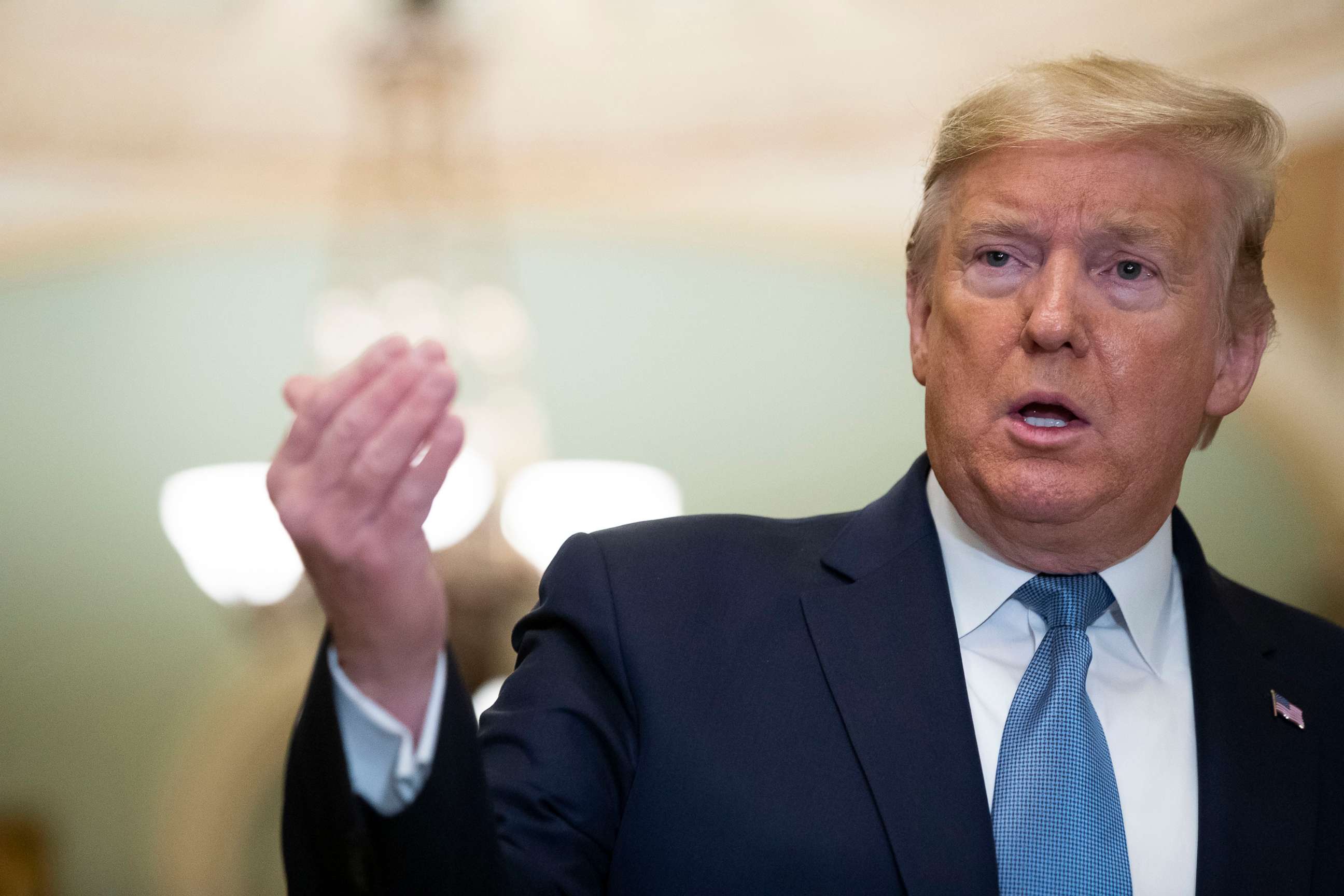 PHOTO: President Donald Trump speaks to reporters about the coronavirus outbreak, March 10, 2020, on Capitol Hill.