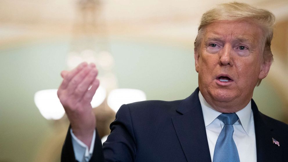 PHOTO: President Donald Trump speaks to reporters about the coronavirus outbreak, March 10, 2020, on Capitol Hill.