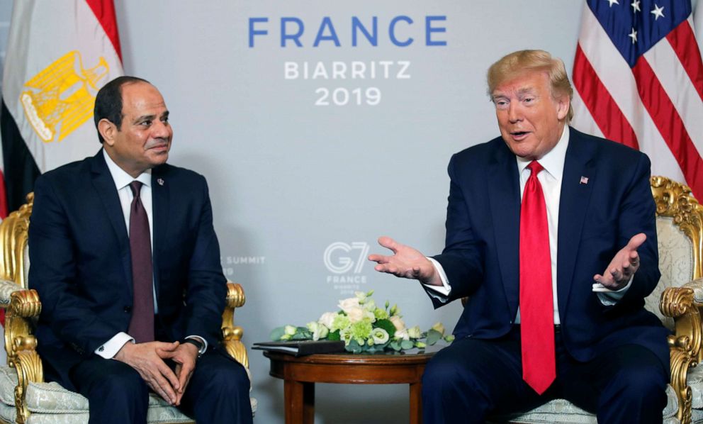 PHOTO: President Donald Trump meets Egypt's President Abdel-Fattah el-Sisi for bilateral talks during the G-7 summit in Biarritz, France, on Aug. 26, 2019.