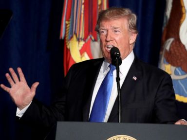 PHOTO: President Donald Trump delivers remarks on Americas military involvement in Afghanistan at the Fort Myer military base, Aug. 21, 2017, in Arlington, Virginia.
