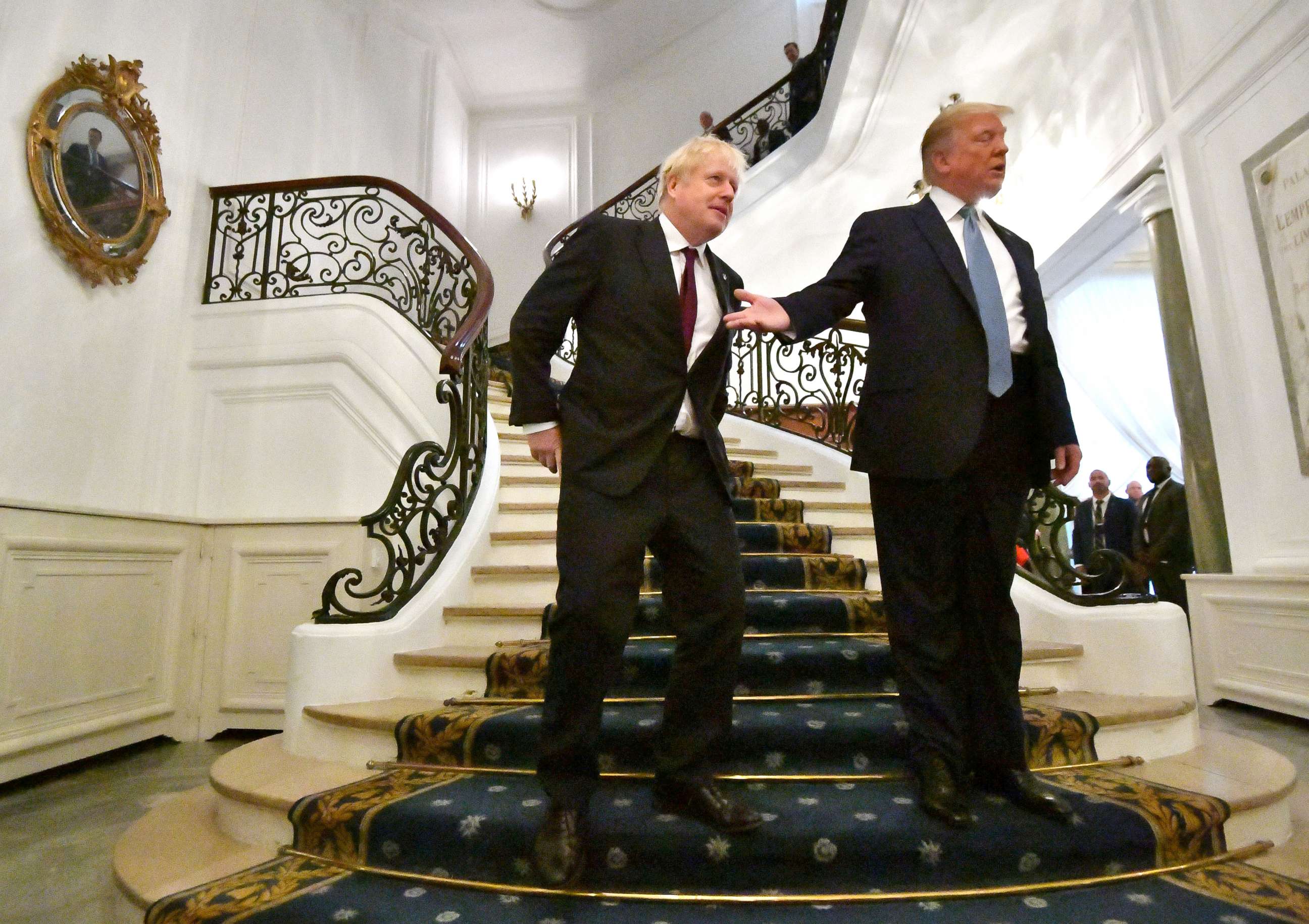 PHOTO: President Donald Trump and Britain's Prime Minister Boris Johnson arrive for a bilateral meeting during the G-7 summit on Sunday, Aug. 25, 2019 in Biarritz, France. 