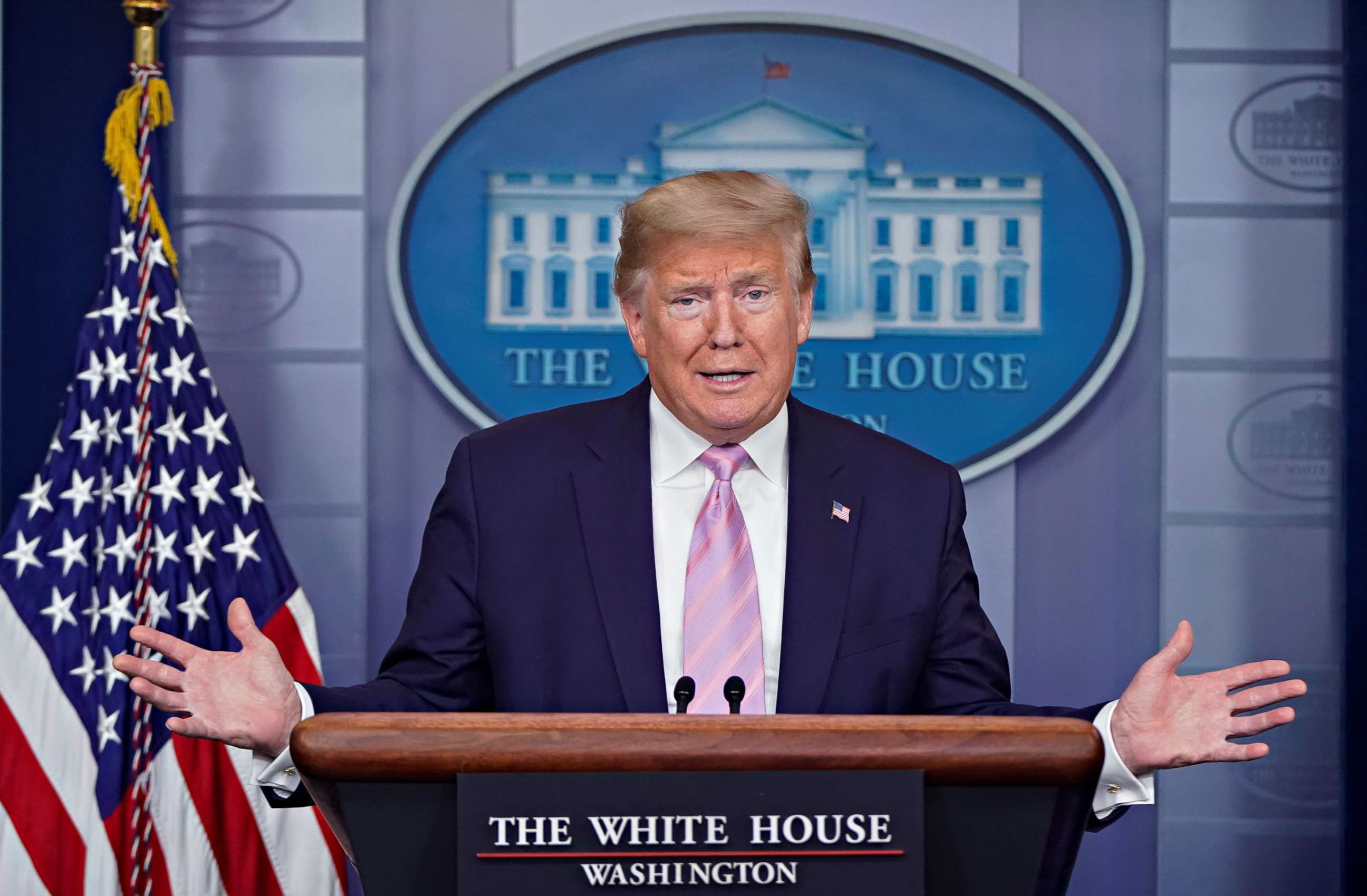 PHOTO:President Donald Trump speaks at the daily coronavirus task force briefing in the press briefing room at the White House, in Washington, April 4, 2020.