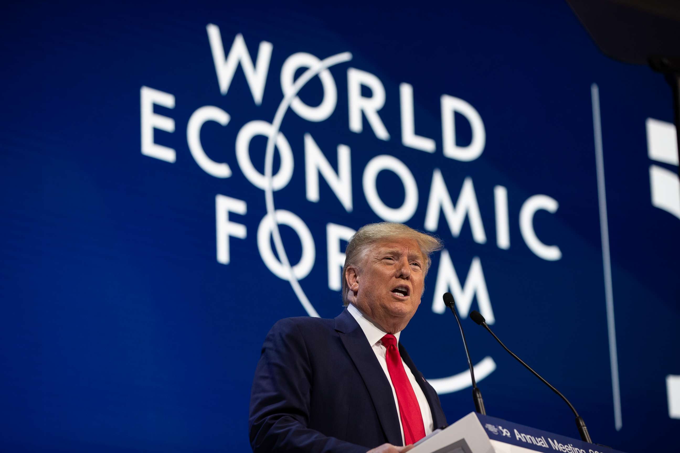 PHOTO: U.S. President Donald Trump delivers the opening remarks at the World Economic Forum in Davos, Switzerland, Jan. 21, 2020.