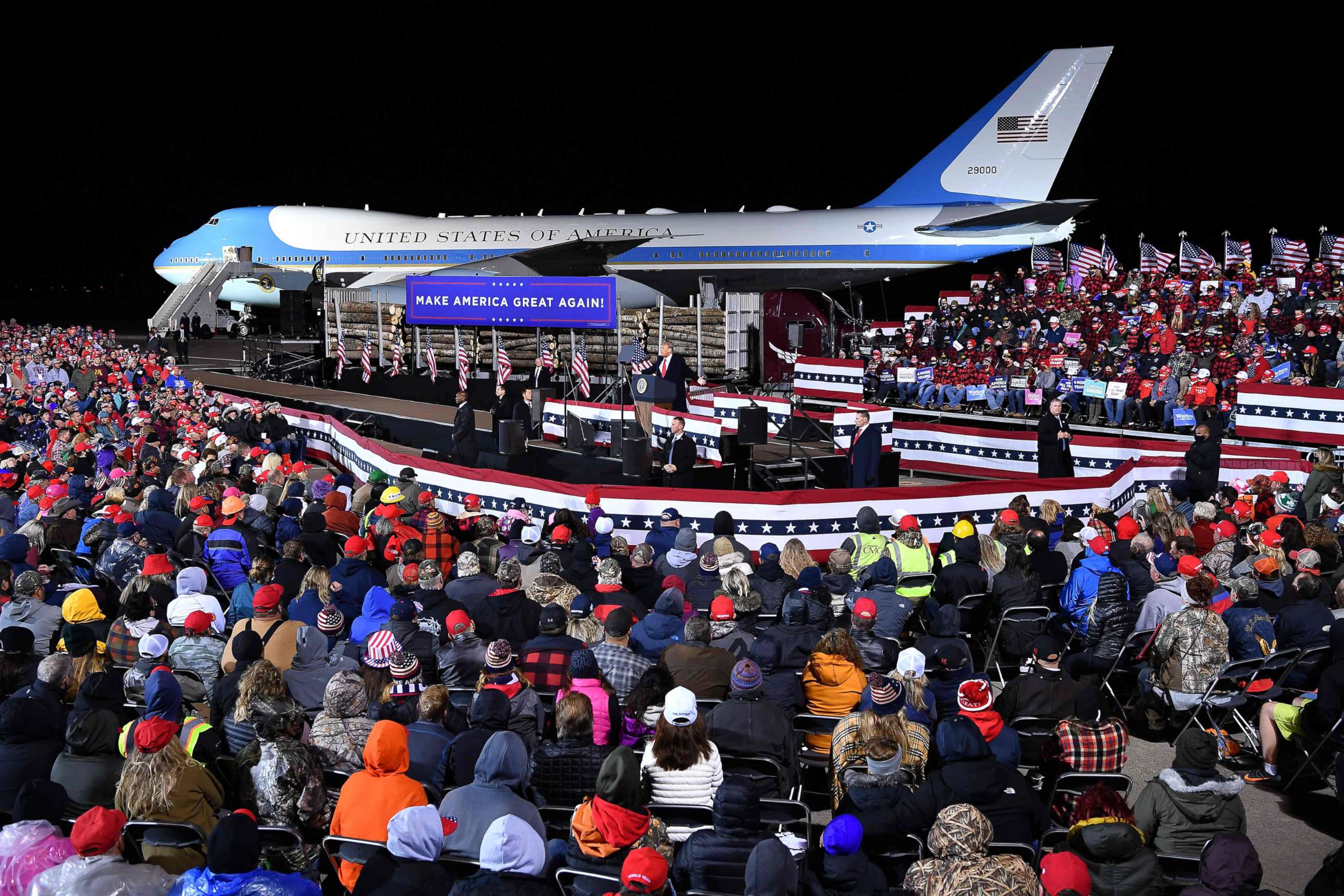 PHOTO: President Donald Trump speaks during a campaign rally at Duluth International Airport in Duluth, Minn., on Sept. 30, 2020.