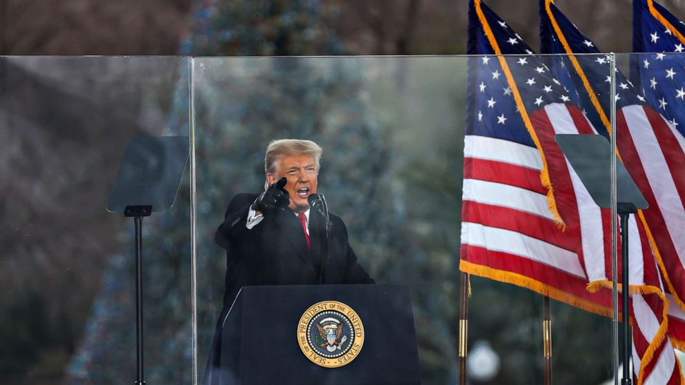 PHOTO: President Donald Trump speaks at a "Save America March" rally in Washington D.C. on January 06, 2021.