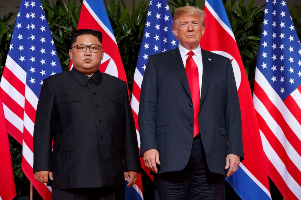 PHOTO: In this June 12, 2018, file photo, President Donald Trump meets with North Korean leader Kim Jong Un on Sentosa Island, in Singapore.