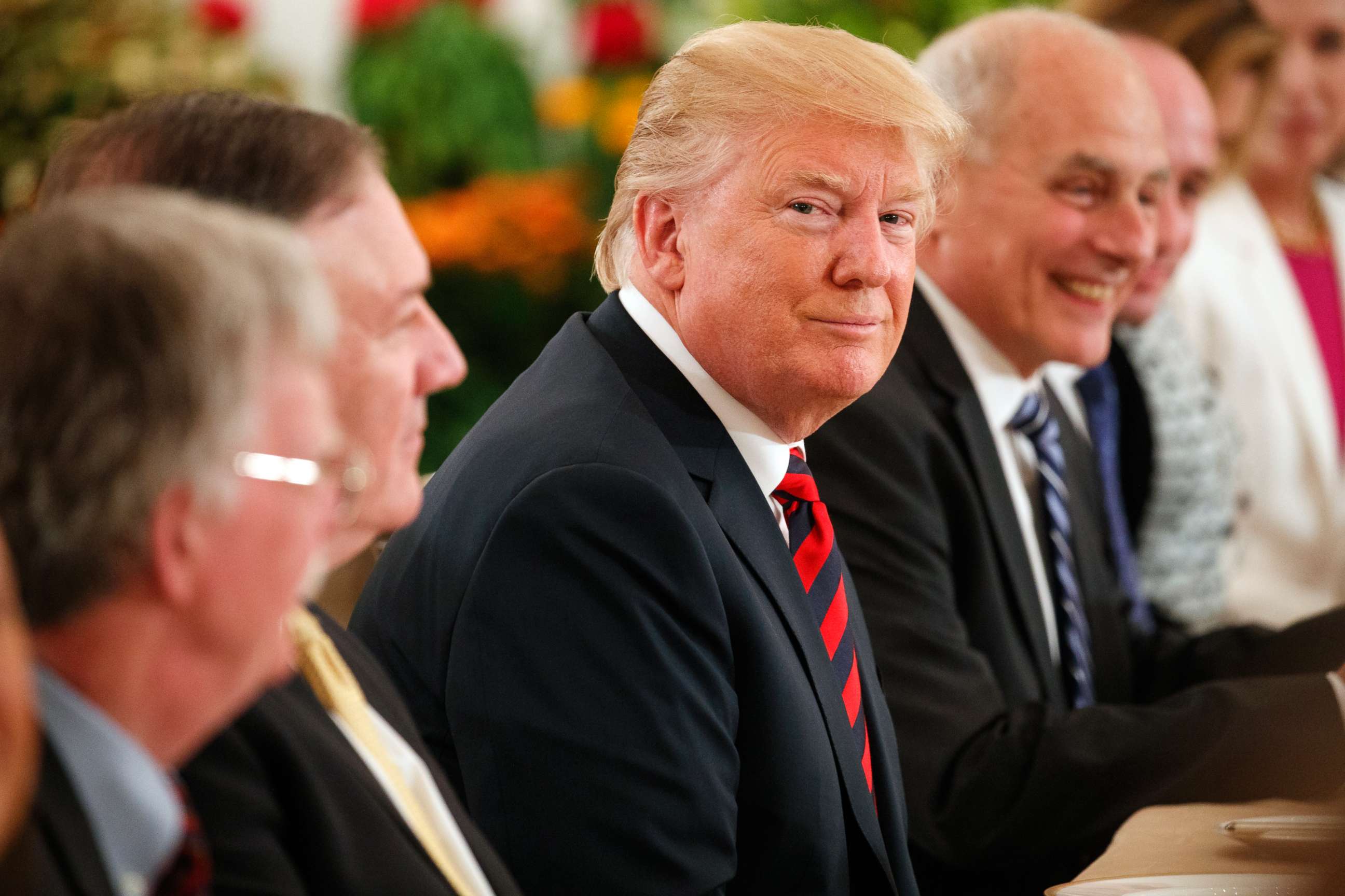 PHOTO: President Donald Trump listens during a meeting with Singapore Prime Minister Lee Hsien Loong ahead of a summit with North Korean leader Kim Jong Un, June 11, 2018, in Singapore.