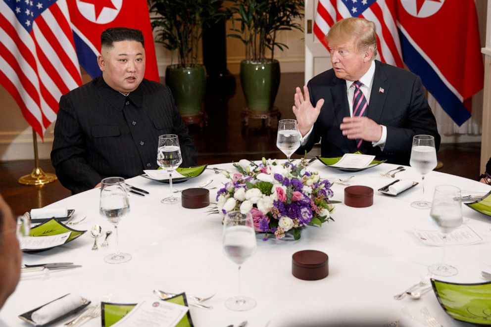 PHOTO: President Donald Trump has dinner with North Korean leader Kim Jong Un, Feb. 27, 2019, in Hanoi.