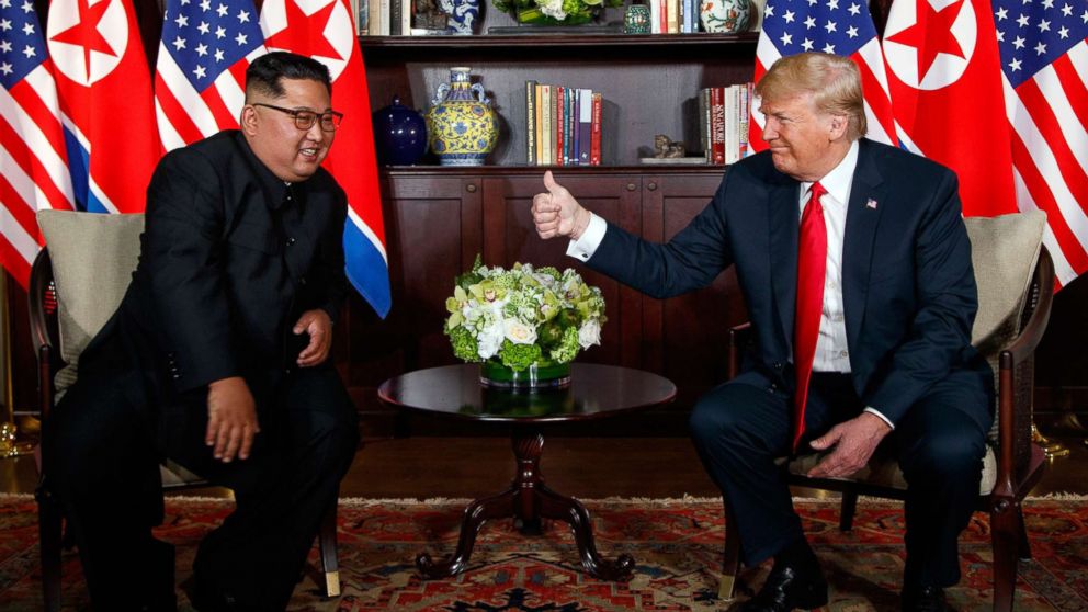 PHOTO: President Donald Trump meets with North Korean leader Kim Jong Un on Sentosa Island, June 12, 2018, in Singapore.