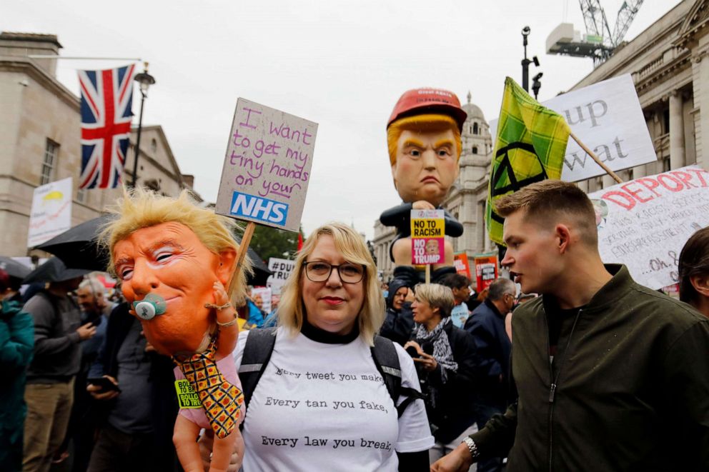 PHOTO: Demonstrators protest against the visit of President Donald Trump in London on June 4, 2019, on the second day of Trump's three-day State Visit to the U.K.