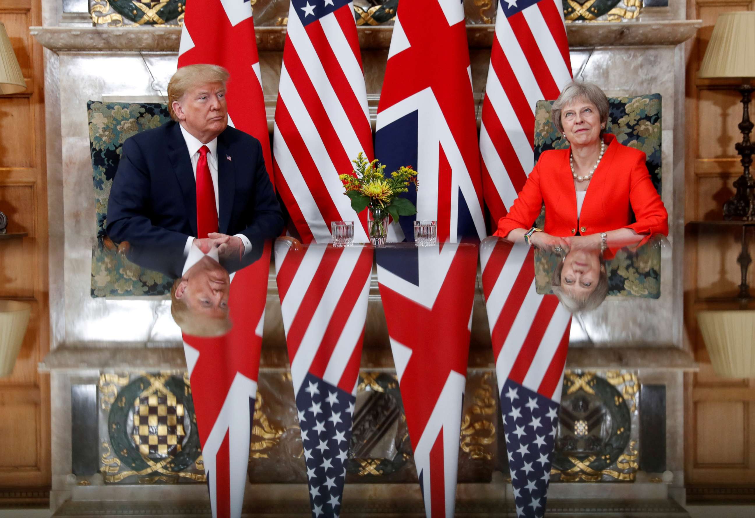 PHOTO: President Donald Trump and British Prime Minister Theresa May meet at Chequers in Buckinghamshire, Britain, July 13, 2018.