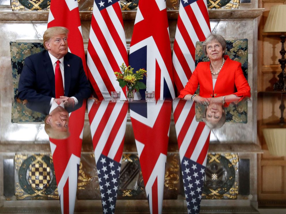 PHOTO: President Donald Trump and British Prime Minister Theresa May meet at Chequers in Buckinghamshire, Britain, July 13, 2018.