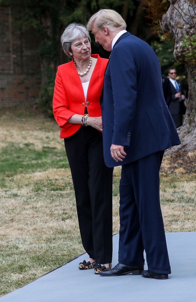 PHOTO: British Prime Minister Theresa May and President Donald J. Trump leave their joint news conference after their bilateral meeting at Chequers in Aylesbury, Britain, July 13, 2018.