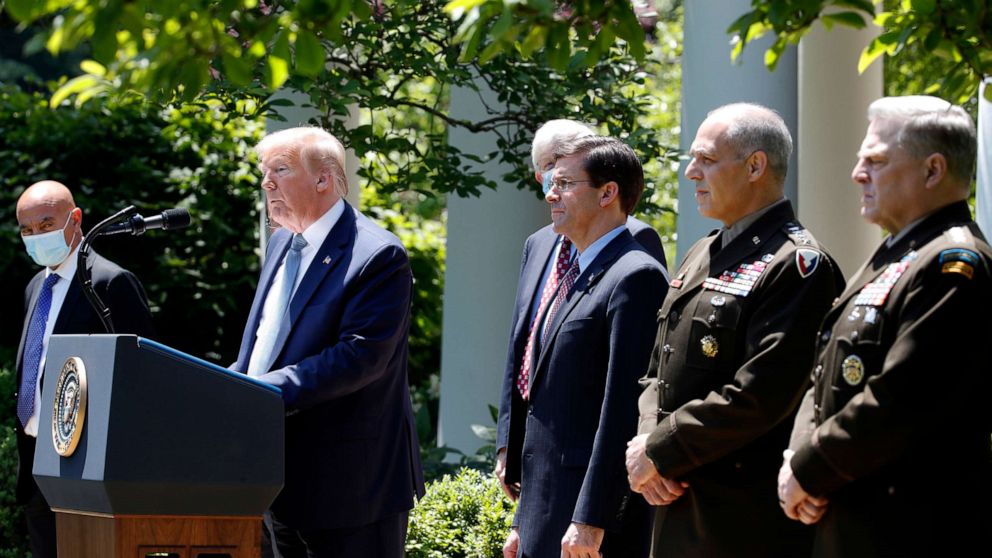 PHOTO: President Donald Trump speaks about 'Operation Warp Speed' to facilitate the development of a COVID-19 vaccine, in the Rose Garden of the White House, Friday, in Washington.