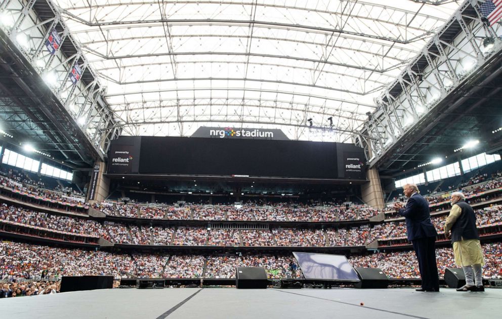 PHOTO: President Donald Trump and Indian Prime Minister Narendra Modi attend "Howdy, Modi!" at NRG Stadium in Houston, Sept. 22, 2019.