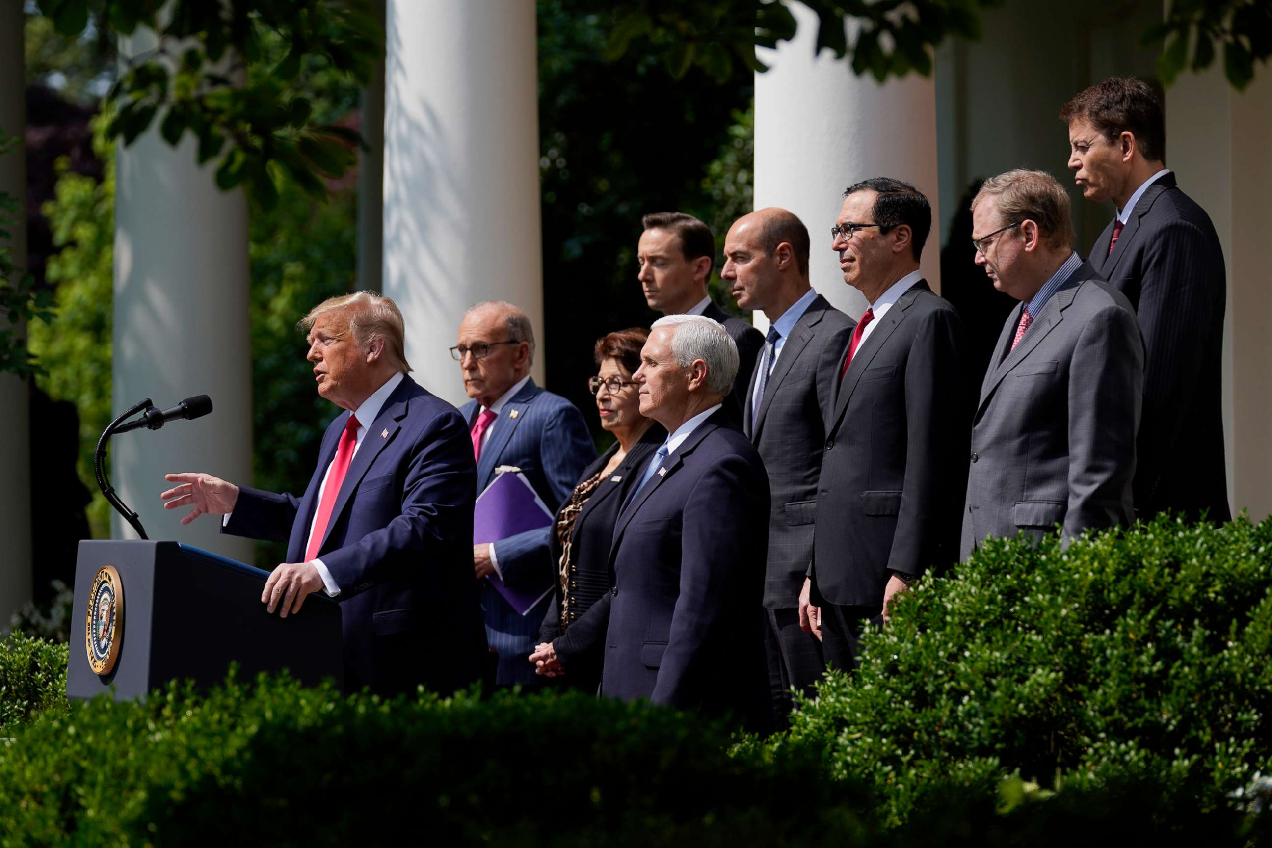PHOTO: President Donald Trump speaks during a news conference in the Rose Garden of the White House, June 5, 2020, in Washington.
