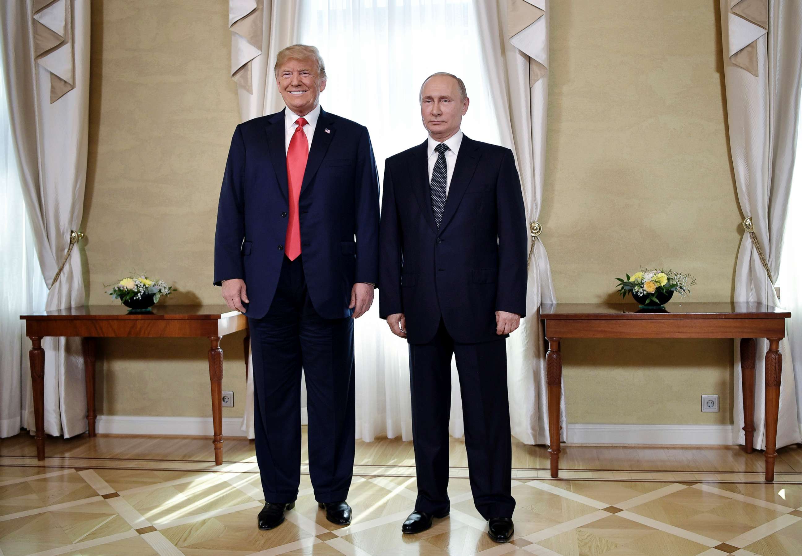 PHOTO: President Donald Trump and Russian President Vladimir Putin at the Presidential Palace in Helsinki, Finland, July 16, 2018 prior to Trump's and Putin's one-on-one meeting in the Finnish capital.