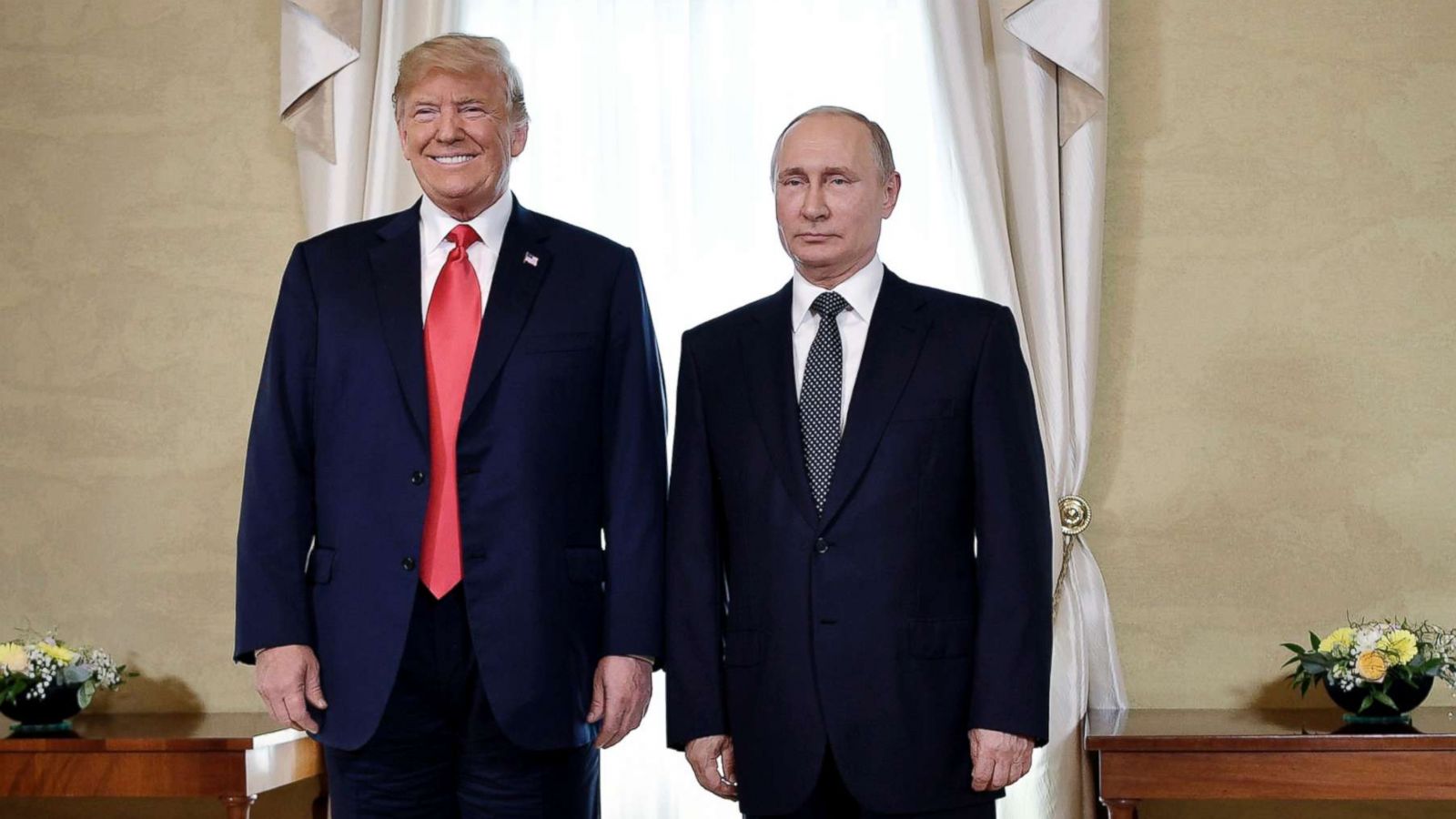 PHOTO: President Donald Trump and Russian President Vladimir Putin at the Presidential Palace in Helsinki, Finland, July 16, 2018 prior to Trump's and Putin's one-on-one meeting in the Finnish capital.