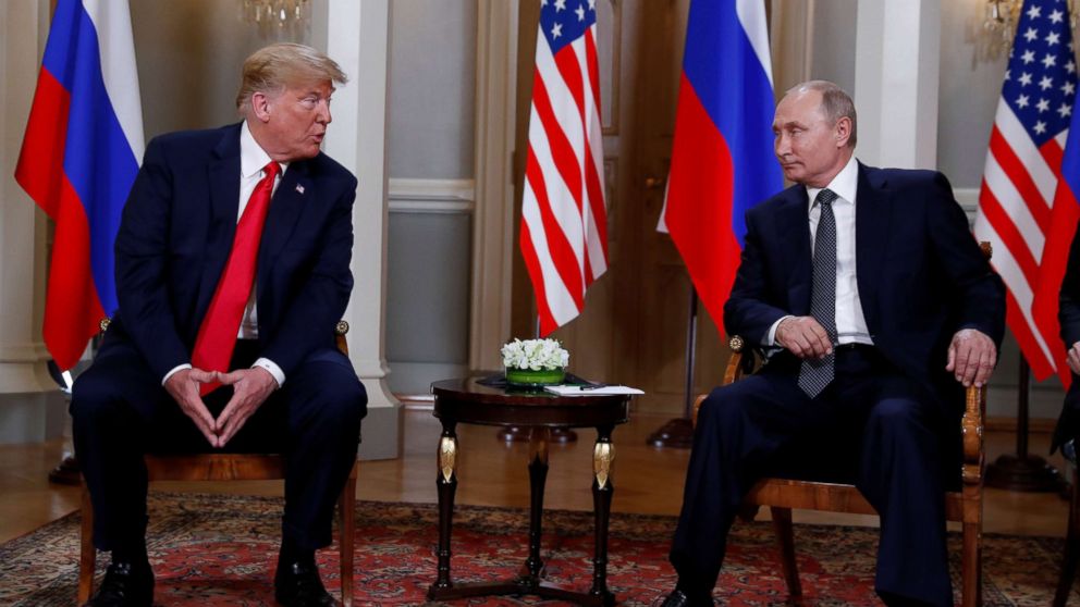 President Donald Trump meets with Russia's President Vladimir Putin in Helsinki, Finland, July 16, 2018.