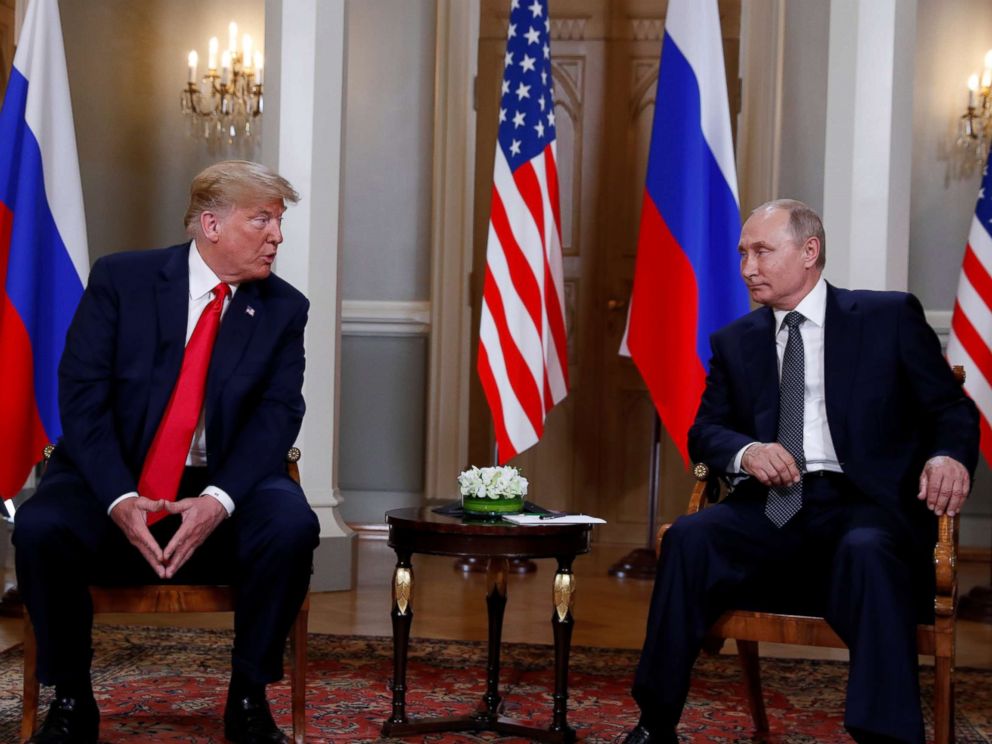 PHOTO: President Donald Trump meets with Russias President Vladimir Putin in Helsinki, Finland, July 16, 2018.