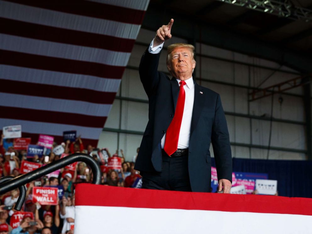 PHOTO: President Donald Trump arrives to speak at a campaign rally, Nov. 4, 2018, in Macon, Ga.