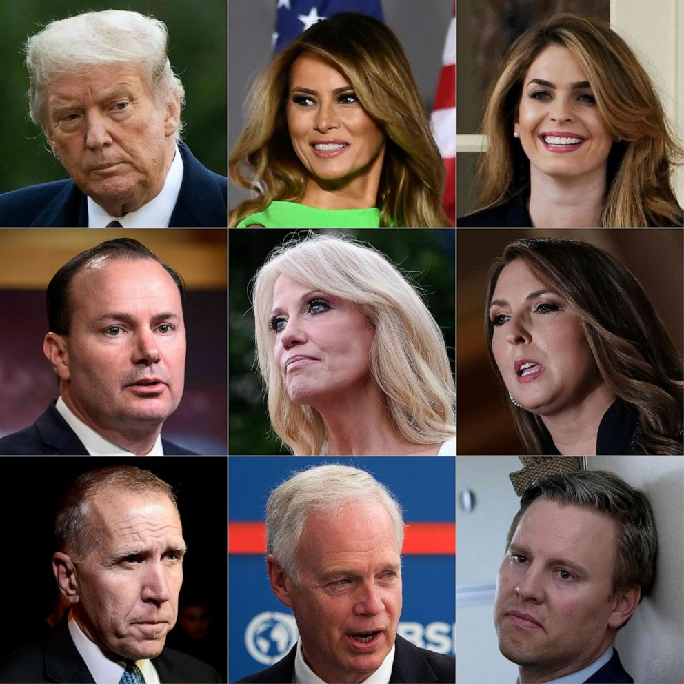 President Donald Trump, first lady Melania Trump, Hope Hicks, Sen. Mike Lee, Kellyanne Conway, Republican National Committee Chair Ronna McDaniel, Sen. Thom Tillis, Sen. Ron Johnson, Trump Campaign Manager Bill Stepien.