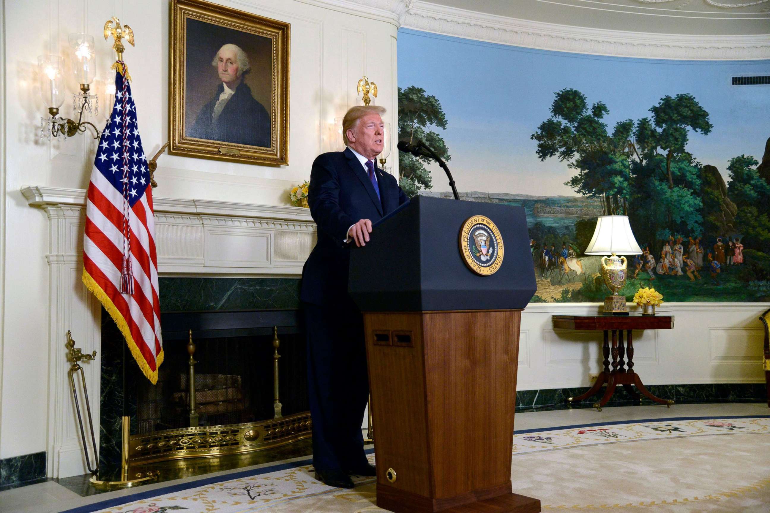 PHOTO: President Donald J. Trump announces military action against Syria in response to the recent alleged gas attack on civilians in Douma, at the White House, April 13, 2018.