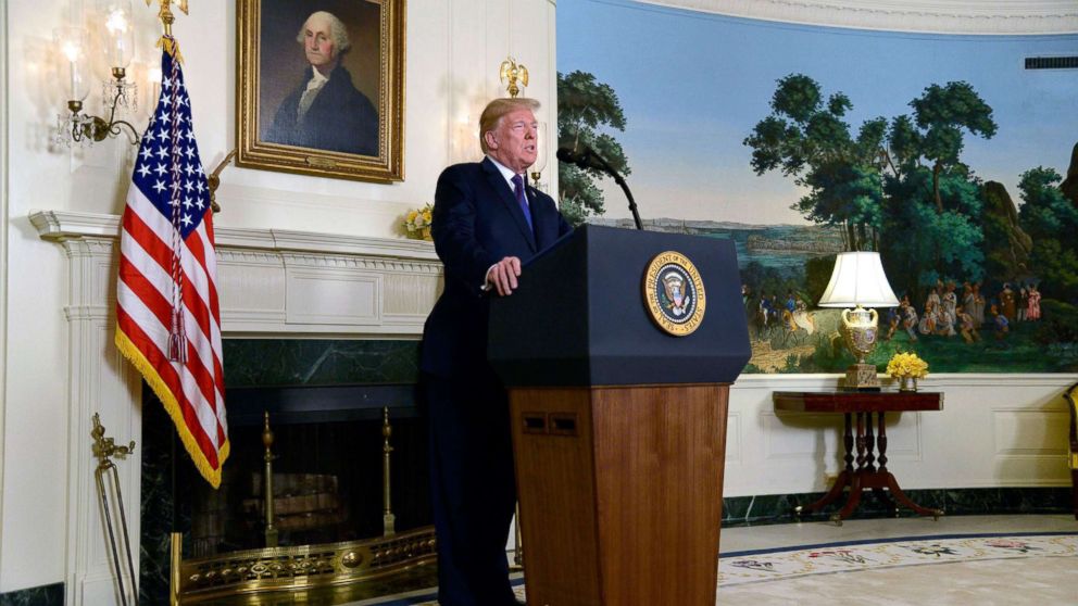 PHOTO: President Donald J. Trump announces military action against Syria in response to the recent alleged gas attack on civilians in Douma, at the White House, April 13, 2018.