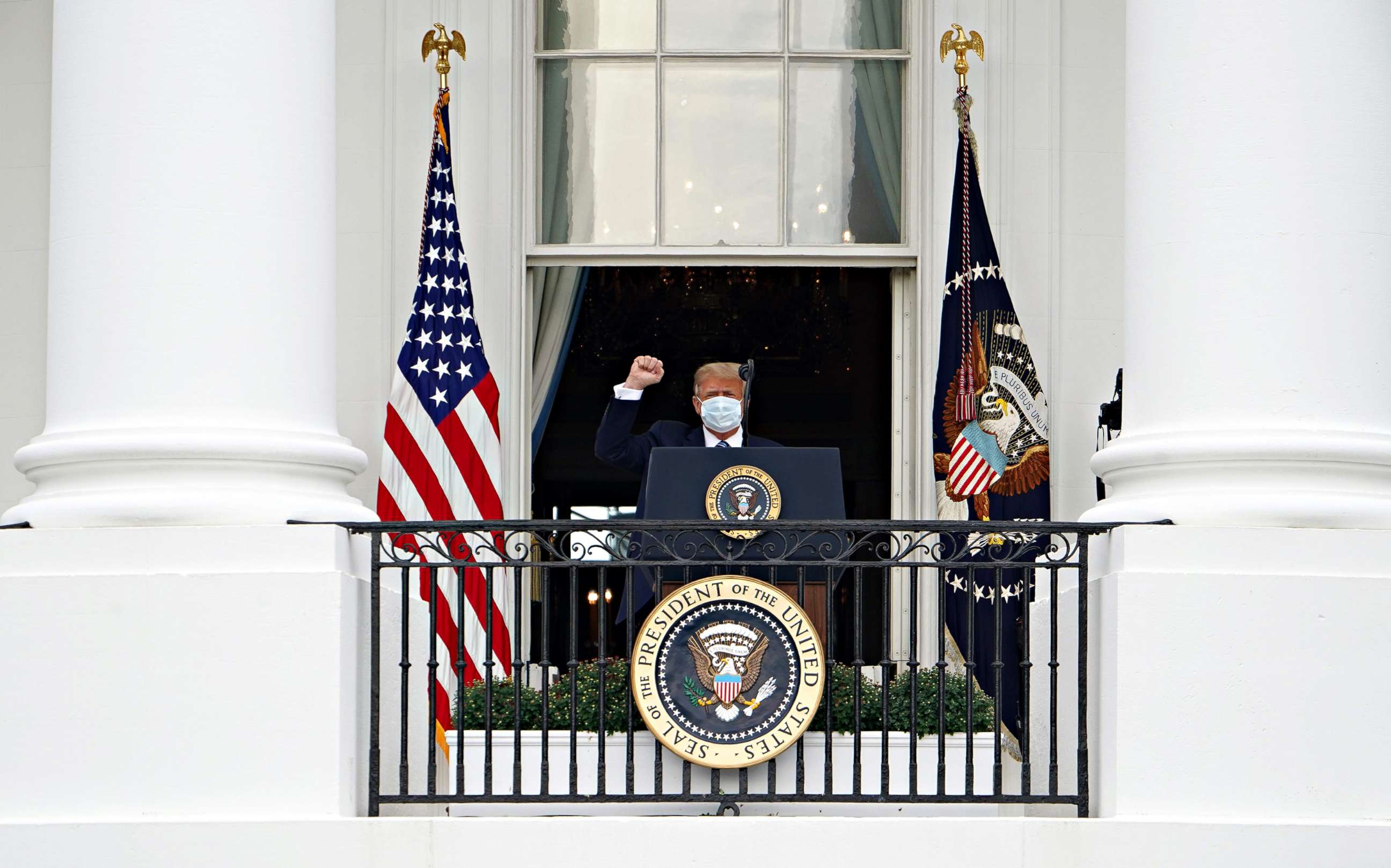 PHOTO: President Donald Trump arrives to speak about law and order from the South Portico of the White House in Washington on Oct. 10, 2020. Trump spoke publicly for the first time since testing positive for COVID-19.