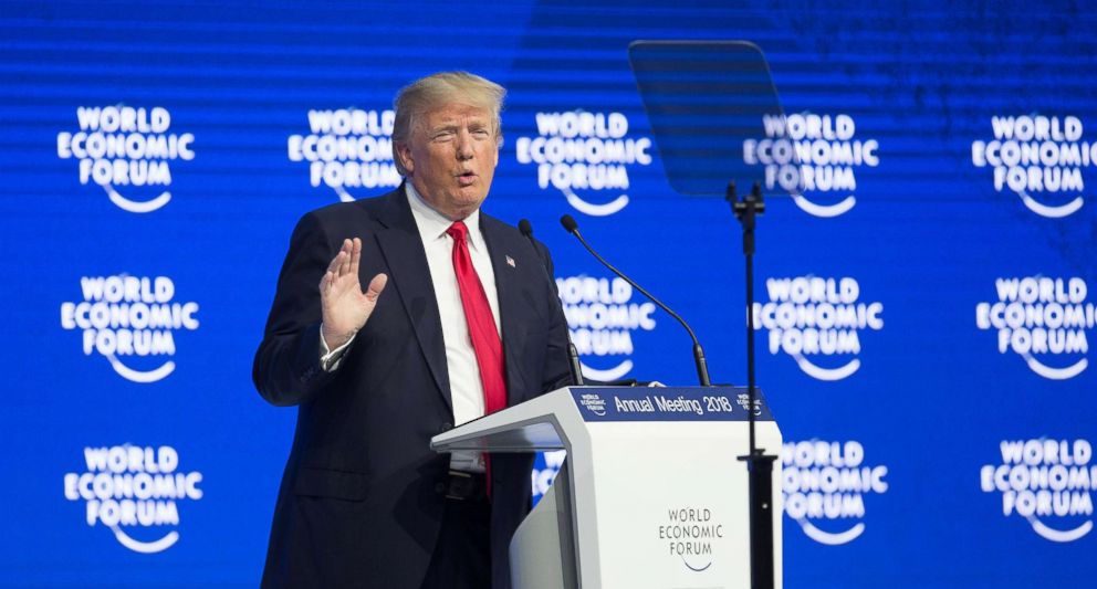 PHOTO: President Donald Trump delivers a speech during the 48th annual meeting of the World Economic Forum in Davos, Switzerland, Jan. 26, 2018.