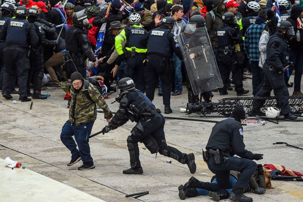 PHOTO: Trump supporters clash with police and security forces as they storm the U.S. Capitol in Washington, D.C. on Jan. 6, 2021.