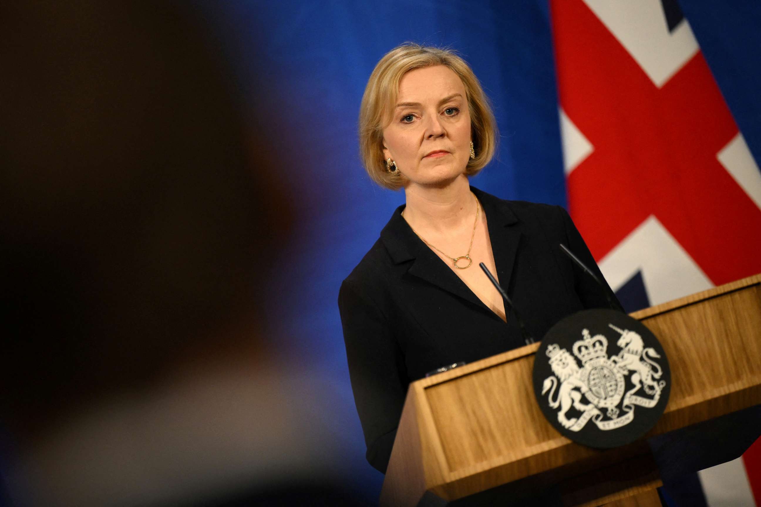 PHOTO: British Prime Minister Liz Truss attends a news conference in London, Britain, on Oct. 14, 2022.