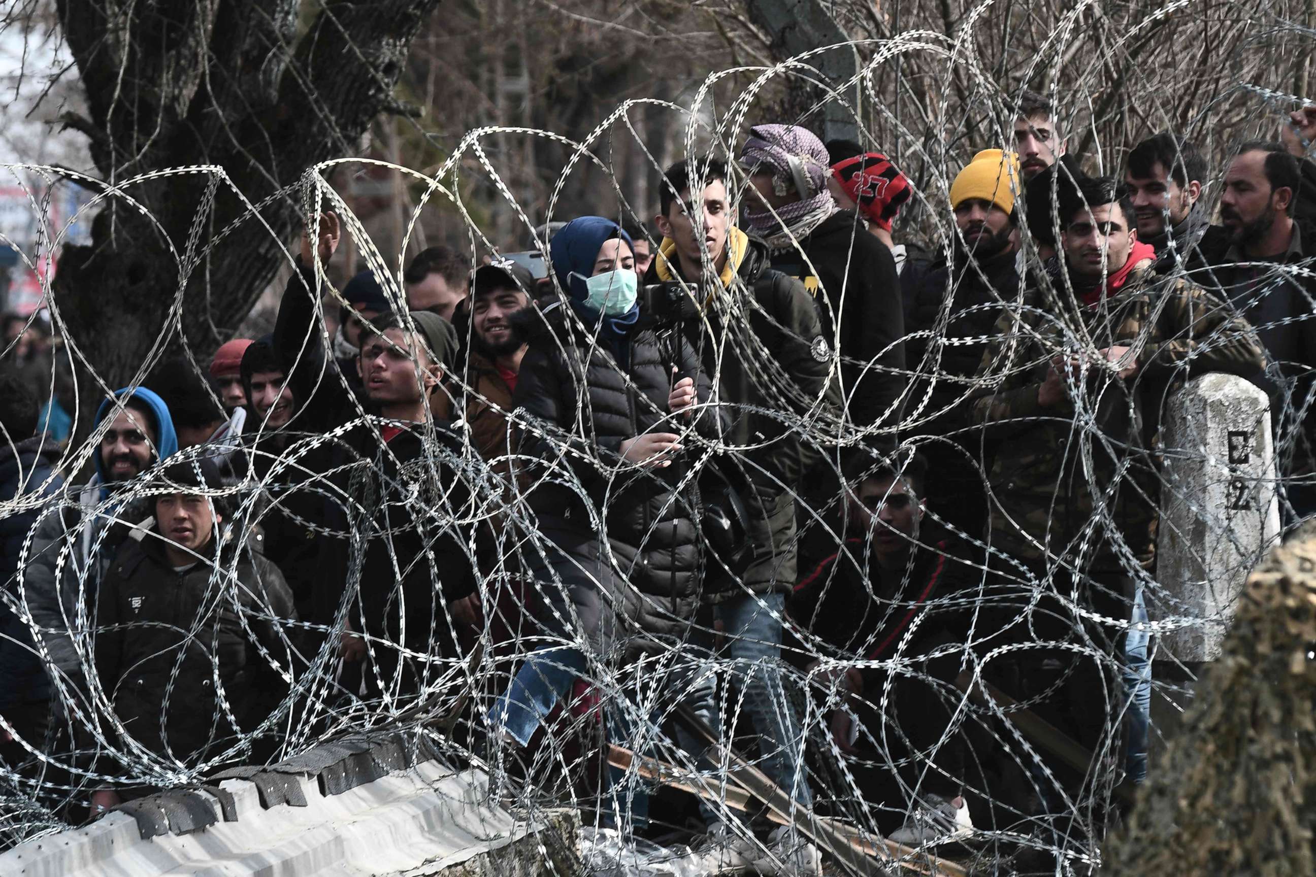 PHOTO: Migrants waiting on the Turkish side of the Greece-Turkey border, March 2, 2020.