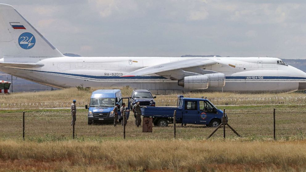 PHOTO: A Russian Antonov military cargo plane, carrying S-400 missile defense system from Russia, lands at the Murted military airbase in Ankara, Turkey, July 12, 2019.