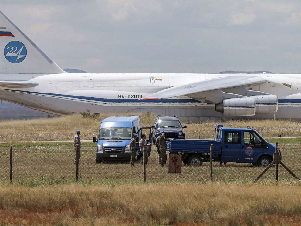 PHOTO: A Russian Antonov military cargo plane, carrying S-400 missile defense system from Russia, lands at the Murted military airbase in Ankara, Turkey, July 12, 2019.