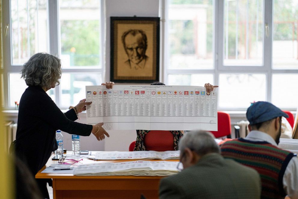 PHOTO: FILE - Officials count ballots at a polling station during presidential and parliament elections in the Kadikoy district of Istanbul, Turkey, May 14, 2023.