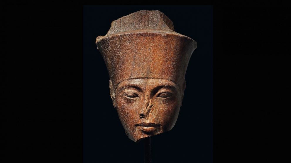 An Egyptian head of the God Amen with the features of the Pharaoh Tutankhamen. circa 1333-1323 B.C., is up for auction at Christie's.