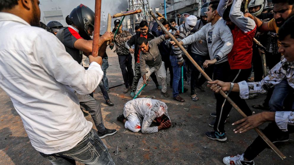 PHOTO: A group of men chanting pro-Hindu slogans beat Mohammad Zubair, 37, who is Muslim, during protests sparked by a new citizenship law in New Delhi, Feb. 24, 2020.
