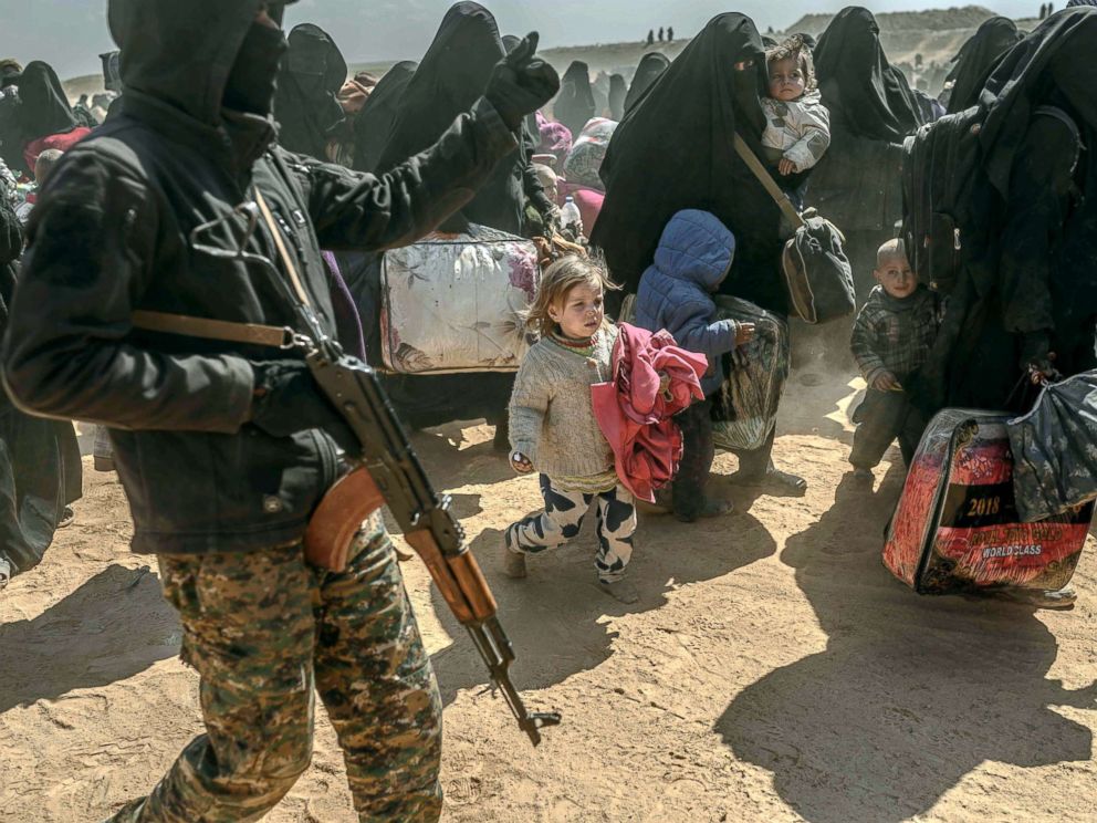 PHOTO: Women and children, evacuated from the Islamic State groups embattled holdout of Baghouz, arrive at a screening area held by the US-backed Kurdish-led Syrian Democratic Forces in Deir Ezzor, Syria, March 6, 2019.