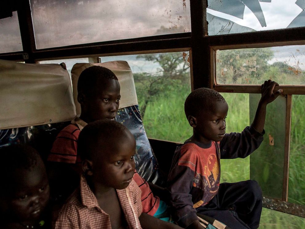 PHOTO: Young South Sudanese refugees are transported from the border of South Sudan and the Democratic Republic of the Congo to a refugee settlement site in Aru, DRC, May 10, 2019.