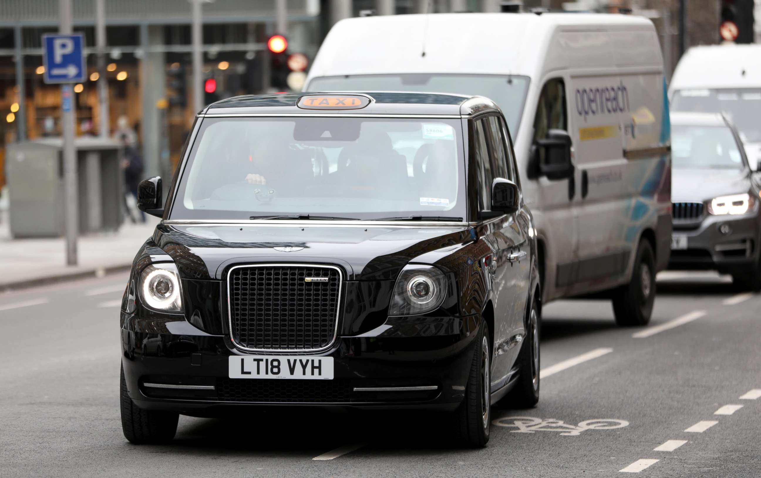 PHOTO: A new, electric model of London’s iconic black cab, the TX eCity, is seen in a photograph provided by its manufacturer, LEVC.