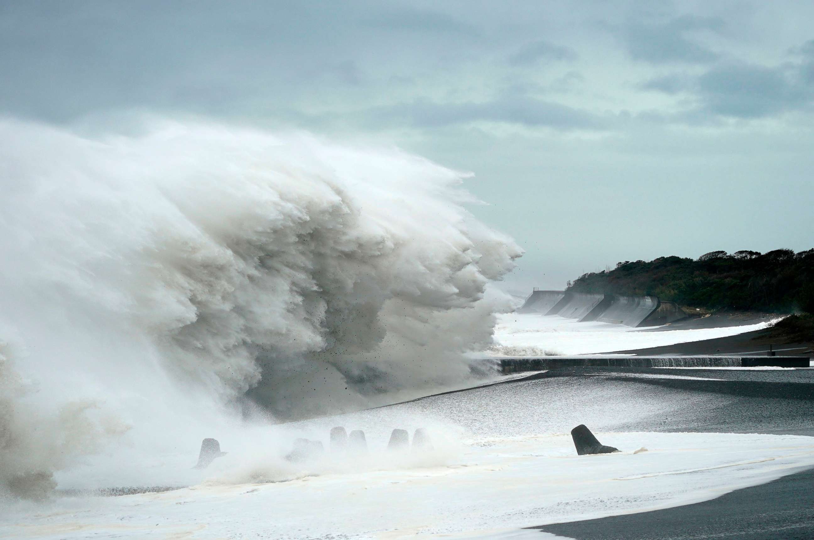 PHOTO: Surging waves generated by typhoon Hagibis hit the seashore in Mihama, Mie Prefecture, Japan, Oct. 12, 2019. 