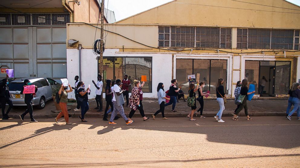 PHOTO: Protesters rally against racism and police brutality in Kampala, Uganda, on June 9, 2020, in the wake of the death of George Floyd.