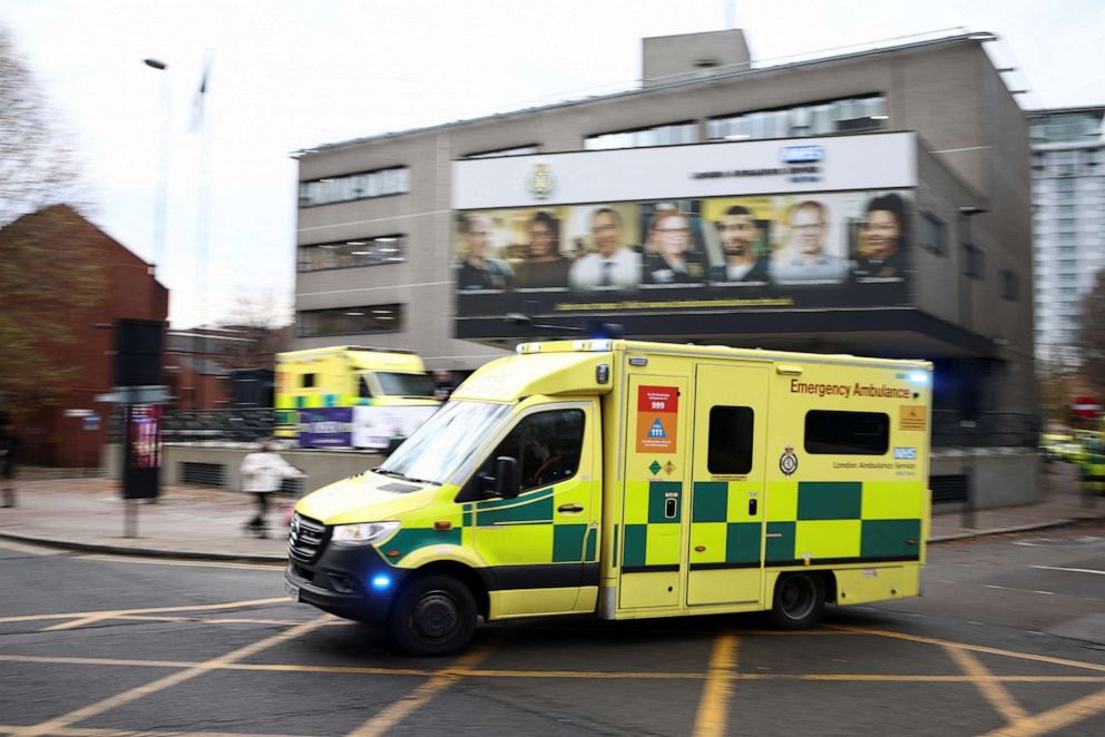 PHOTO: An ambulance is driven, on the day of a planned strike, amid a dispute with the government over pay, outside NHS London Ambulance Service, in London, Dec. 21, 2022.