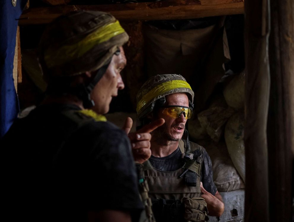 PHOTO: A Ukrainian service members are seen at a position on the front line, amid Russia's attack on Ukraine, near the town of New York, Donetsk region, Ukraine on June 14, 2022.
